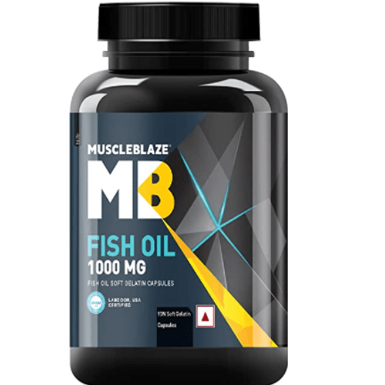 MuscleBlaze Omega 3 Fish Oil 1000 mg, India’s Only Labdoor USA Certified for Purity & Accuracy with 180 mg EPA and 120 mg DHA, 90 Capsules