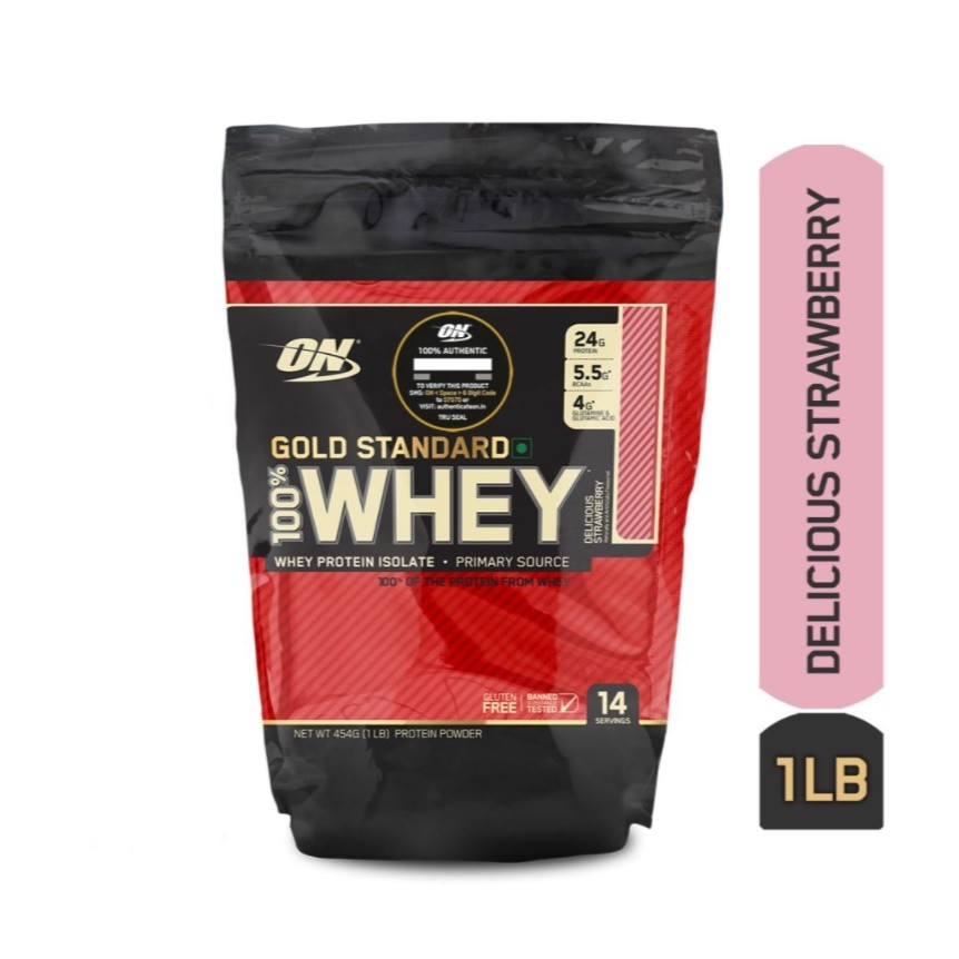 Optimum Nutrition (ON) Gold Standard 100 Whey Protein Powder Delicious Strawberry1lb