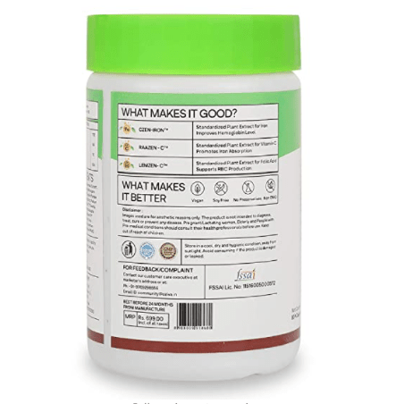 OZiva Bettr.Iron+ (Plant Based Iron, Vitamin C, Folic Acid, Zinc & Moringa) for Improved Hemoglobin, Oxygen Binding & Immunity, Iron Supplements, Certified Vegan, 60 capsules