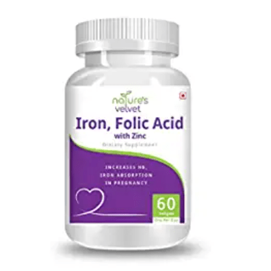 Natures Velvet Lifecare Iron & Folic Acid with Zinc,For Supplementation in Pregnancy, 60 softgels – Pack of 1