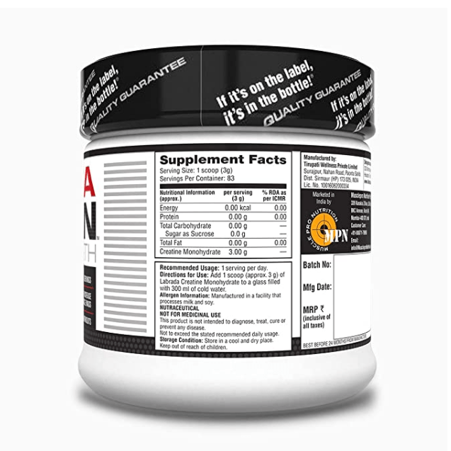 Labrada CreaLean Powder (Post Workout, Sustain longer workout, Muscle Repair & Recovery, 3g Creatine Monohydrate,For 83 Servings) – 0.55 lbs (250 gm)