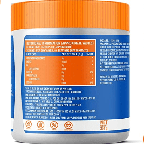 Fast&Up Creatine Monohydrate, Helps Sustain Longer Workout, Muscle Repair & Recovery (83 Servings, Unflavored)