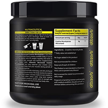 Abbzorb Nutrition Micronised Creatine Monohydrate Powder for Adults 83 Servings -250 gm