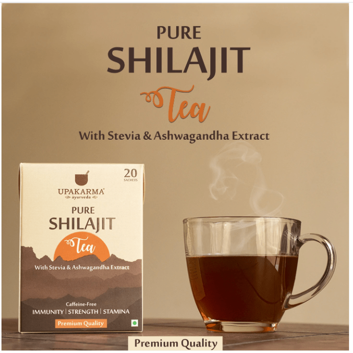 Upakarma Ayurveda Pure Shilajit Tea with Stevia & Ashwagandha – Improves Immunity, Strength & Stamina (20 Sachets)