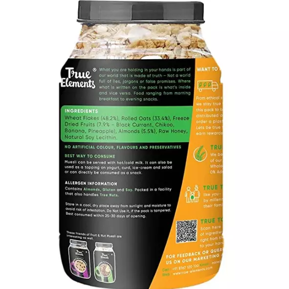 True Elements Fruit And Nut Muesli – Rich in Protein & Fibre (Available in 1Kg)