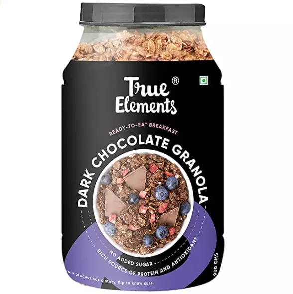 True Elements Baked Granola With Almonds and Dark Chocolate – Rich in Protein & Antioxidants (900g)