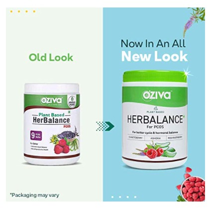 OZiva Plant Based HerBalance for PCOS (with Chasteberry, Shatavari, Red Raspberry, Ashoka) for better cycle and hormonal balance, Certified Vegan, 250g