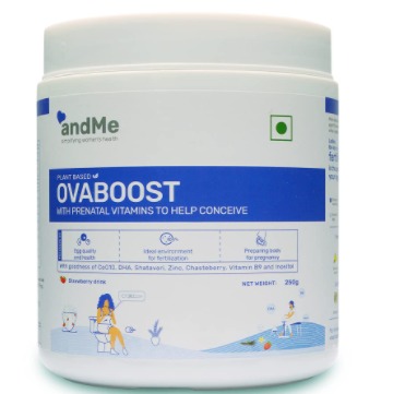 andMe OvaBoost – Plant-based drink with prenatal vitamins help to conceive Made with the goodness of CoQ10, DHA, Shatavari, Zinc, Chasteberry, Vitamin B9 and Inositol