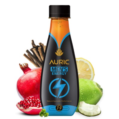 Auric Men’s Energy Drink in Coconut Water for Stamina, Endurance & Performance | 100% Natural Ayurvedic Herbs | No Caffeine | Energy Drink Mix (Pomegranate Flavor) in Pack of 12 Bottles