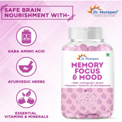 DR. MOREPEN Memory, Focus & Mood Tablets Enriched With GABA, Ashwagandha, Chamomile & Brahmi – Vitamins B1, B2, B3, Magnesium & Chamomile | 100% Natural & Safe Supplement For Brain Health | Non-GMO & Free from Preservatives – 60 Tablets