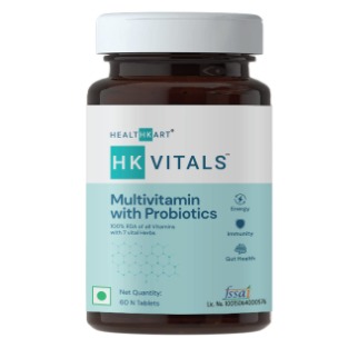 HealthKart HK Vitals Multivitamin with Probiotics, With Vitamin C, Vitamin B, Vitamin D, Zinc, Supports Immunity and Gut health, For Men and Women, 60 Multivitamin Tablets