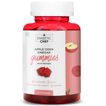 A Diabetic Chef Sugar Free Apple Cider Vinegar Gummy With Mother (5% Acetic Acid) Per Gummy Vitamins Helps Boost Immunity,Weight Loss For Women & Men,Supports Detox,Better Digestion & Clear Skin Suitable For Diabetic |100% Veg-Gelatin Free -Yummy Flavour(30 Gummies)