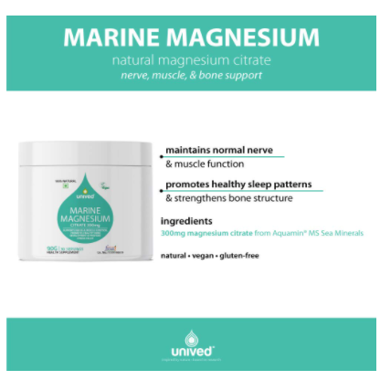 Unived Marine Magnesium, Aquamin Magnesium Citrate 300mg from Sea Water, Nerve Function, Muscle Health, Sleep and Recovery Support, 30 servings
