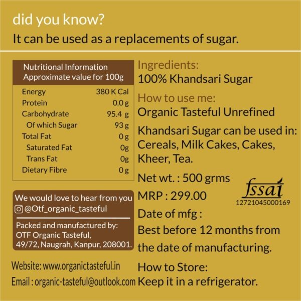 Organic Khandsari sugar, (500gm) | Pure Natural Jaggery Powder Desi Gur Gud Shakkar for Tea Coffee Milk