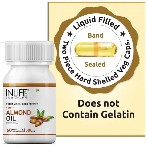 INLIFE Sweet Almond Oil Supplement, 500mg – 60 Vegetarian Capsules