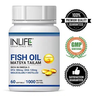 INLIFE Fish Oil Omega 3 Supplement, 1000mg – 60 Softgels
