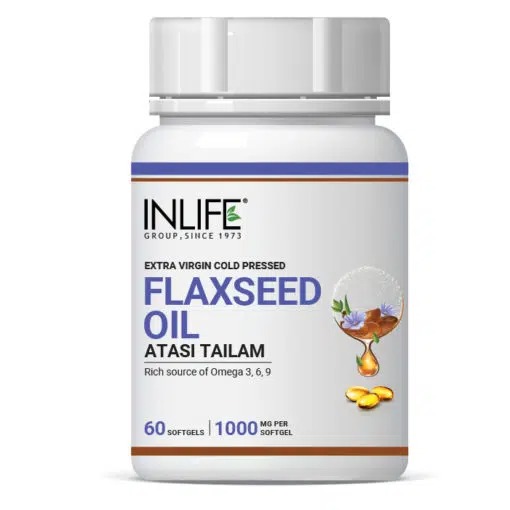 Inlife Flaxseed Oil 1000mg Omega 3 6 9 Extra Virgin Cold Pressed Softgels For Immunity Booster, Metabolism Booster, Weight Management, Heart Health, 60 Capsules