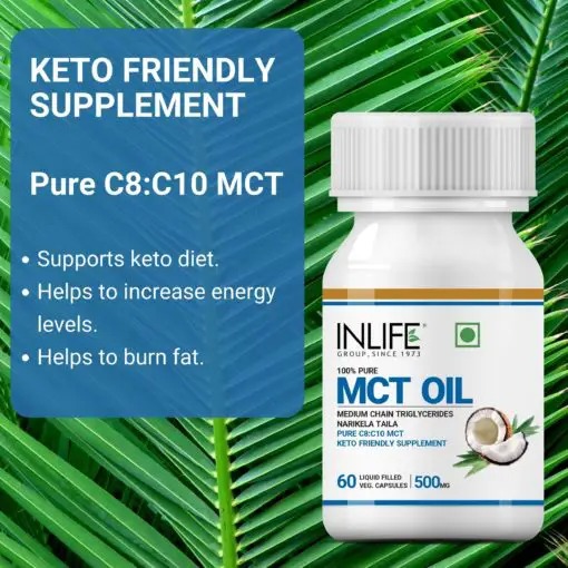 INLIFE Pure MCT Oil C8 C10 Keto Friendly Weight Management Supplement, 500mg – 60 Vegetarian Capsules