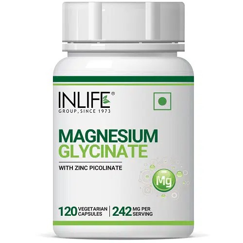 INLIFE Magnesium Glycinate Supplement 1100mg (Elemental Magnesium 242mg) With Zinc 10mg Per Serving – 120 Vegetarian Capsules