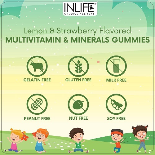 INLIFE Multivitamin Gummies For Kids Teens Men & Women, For Healthy Growth, Development, & Immunity – 30 Gummies (Lemon & Strawberry)