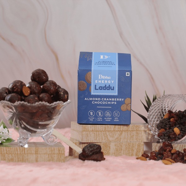 DIBHA – Almond Cranberry Chocochips Laddu 130g (Gluten-Free, 100% Natural, Vegan, No Added Sugar