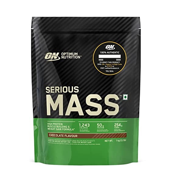 OPTIMUM NUTRITION (ON) Serious Mass Gainer powder(Veg) – Pack of 1 kg (Chocolate) with Vitamins & Minerals, High Protein High Calorie Weight Gainer