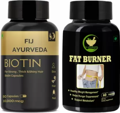 FIJ AYURVEDA Fat Burner Capsule with Biotin Capsule 10,000MCG – Combo Pack  (500 mg)