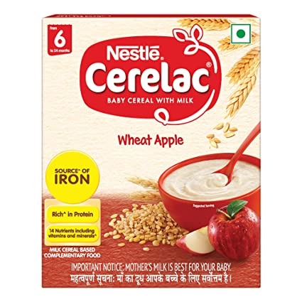 Nestle Cerelac Fortified Baby Cereal with Milk – Wheat Apple (From 6 Months) – BIB Pack, 300g