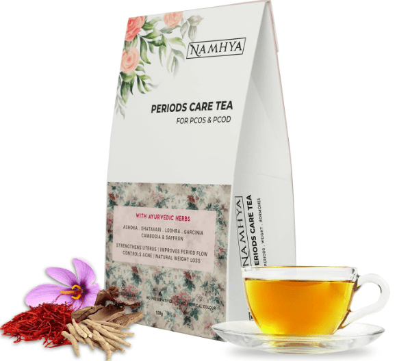 NAMHYA PCOS PCOD Green Tea (with Shatavari, Ashoka) with Natural Ayurvedic Herbs for Hormonal Balance and Better Period Cycle 3.53 oz (100 Grams)