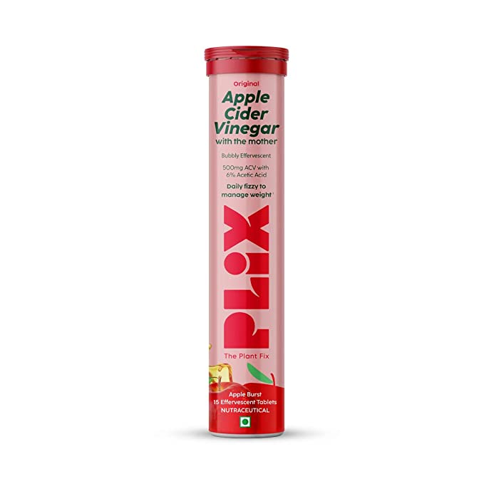PLIX – THE PLANT FIX Apple Cider Vinegar Effervescent Tablet with mother for weight loss I with vitamin B6 & B12 | Pack of 1 (Apple), 15 tablets | 100% vegan |
