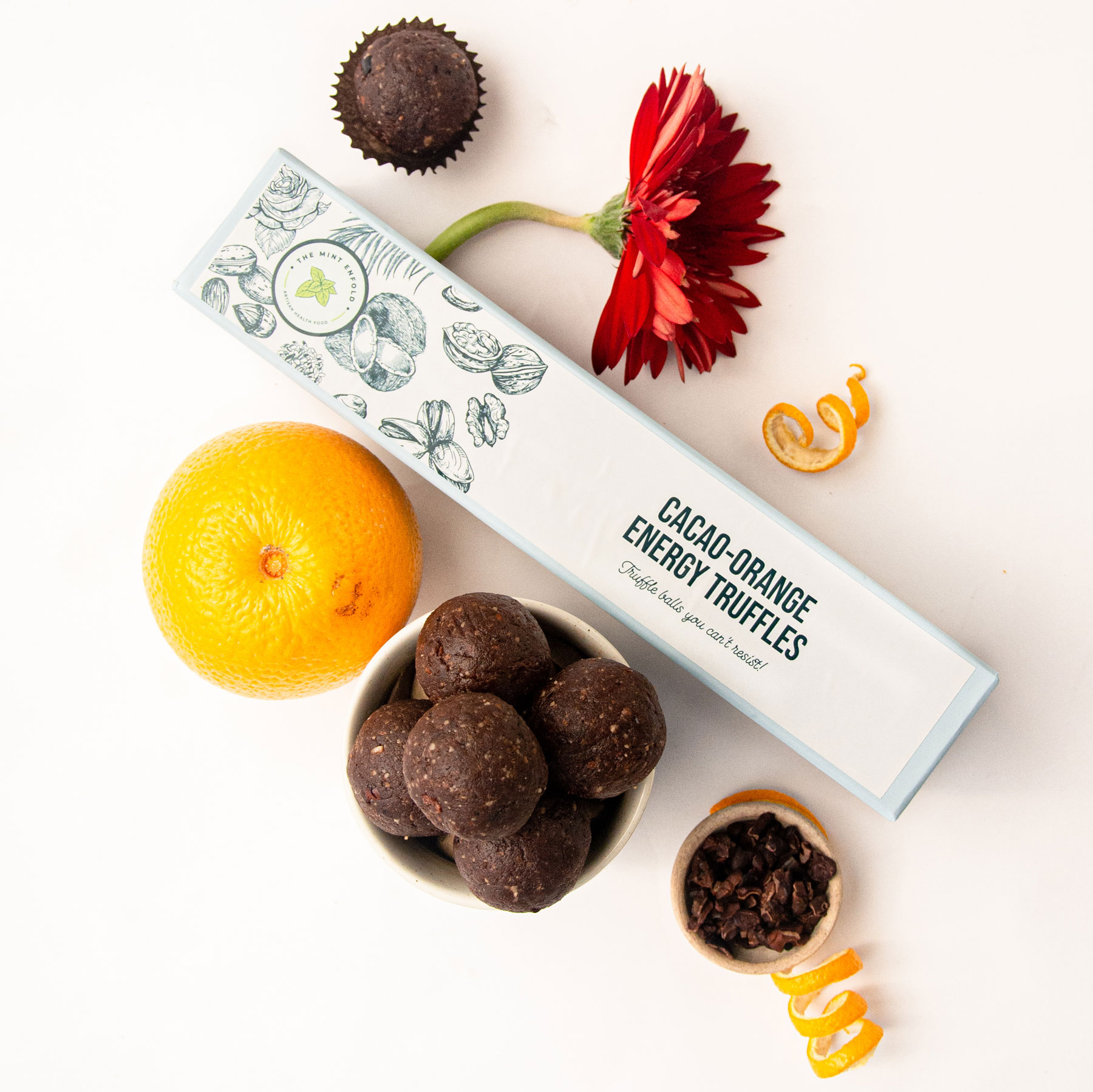 The Mint Enfold-Cacao Orange Energy Truffles(Box of 6 Truffles (25g each))