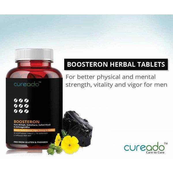Cureado-Boosteron Tablets Testo-Booster For Men With Pure Shilajeet, Endurance & Vitality 30 Tablets