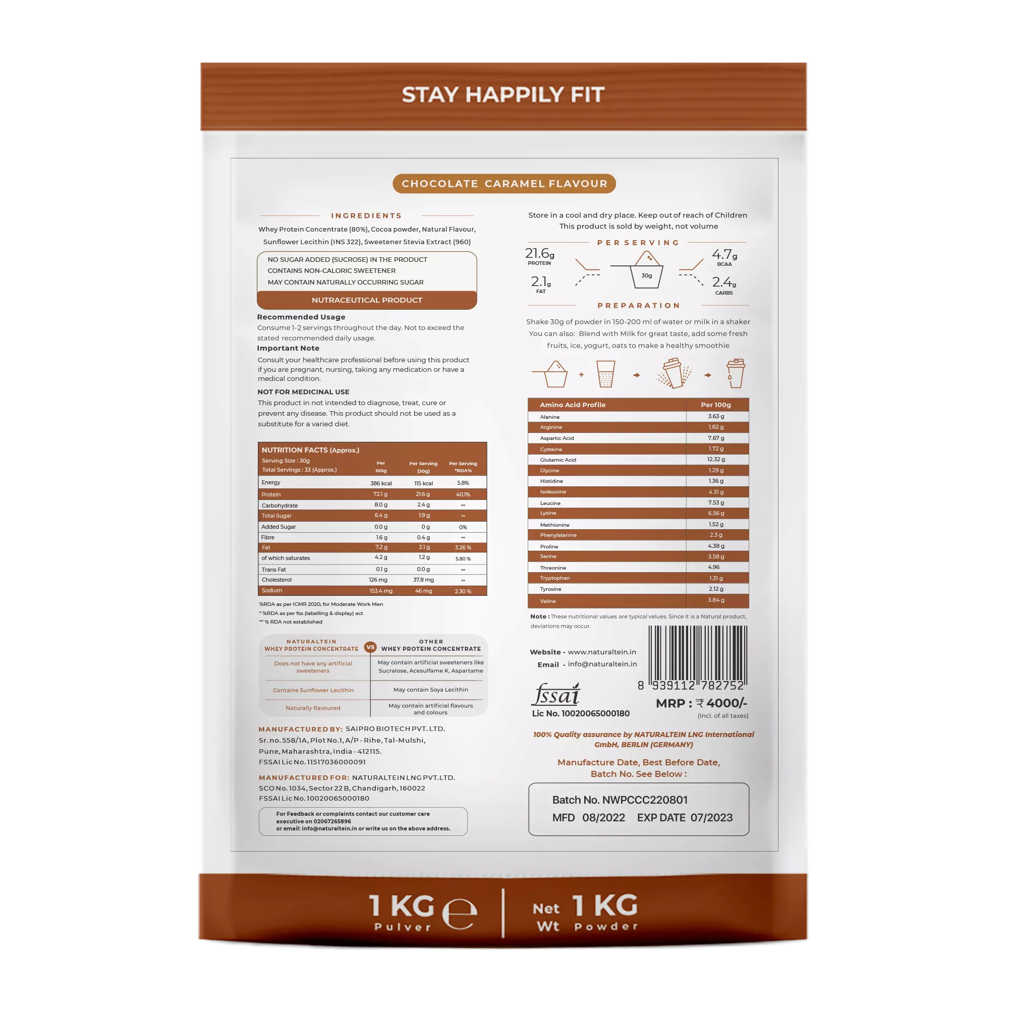 Whey Protein Concentrate Chocolate Caramel 1kg